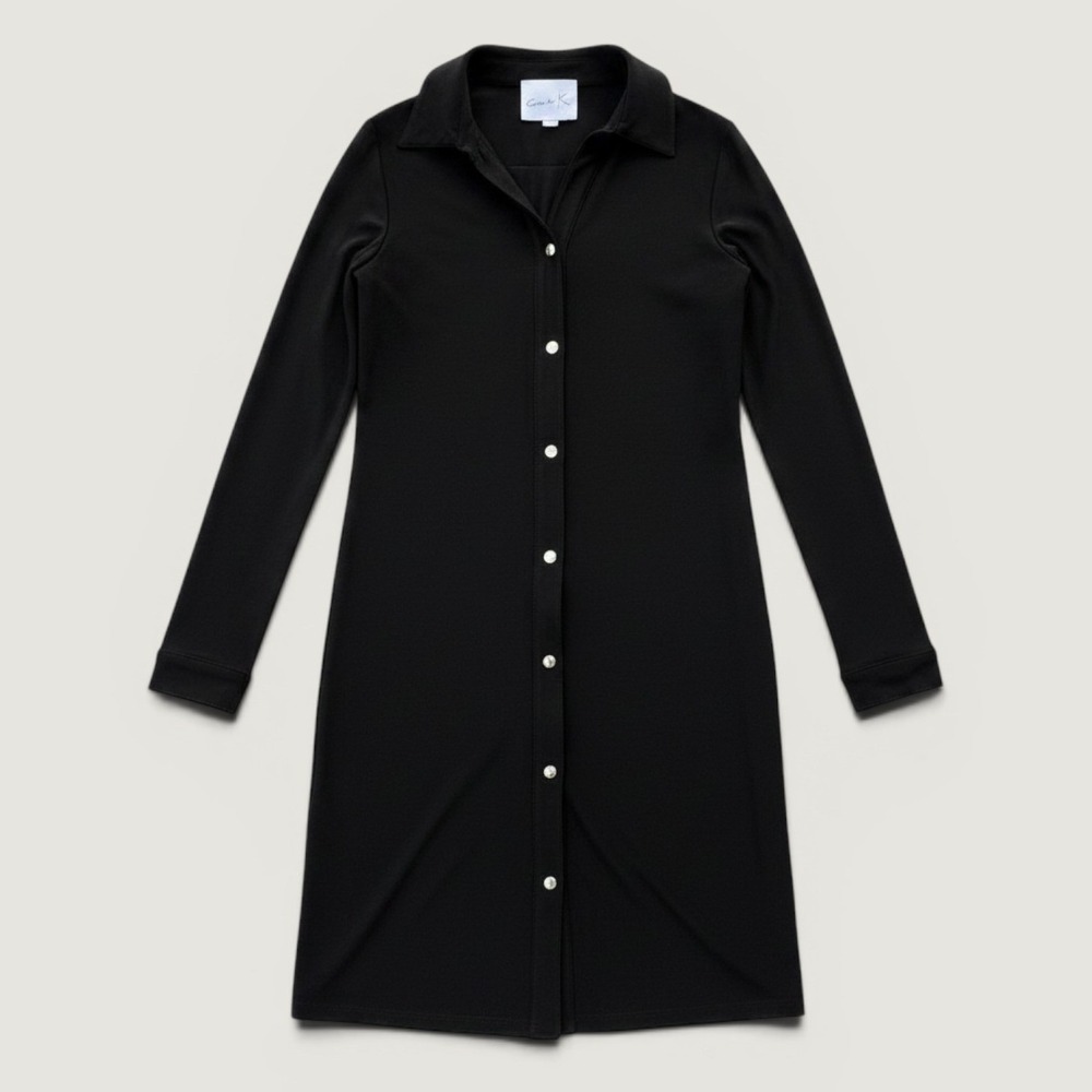 Compli K Shirt Dress Womens XS Black Excellent Long Sleeve Snap Front Mini